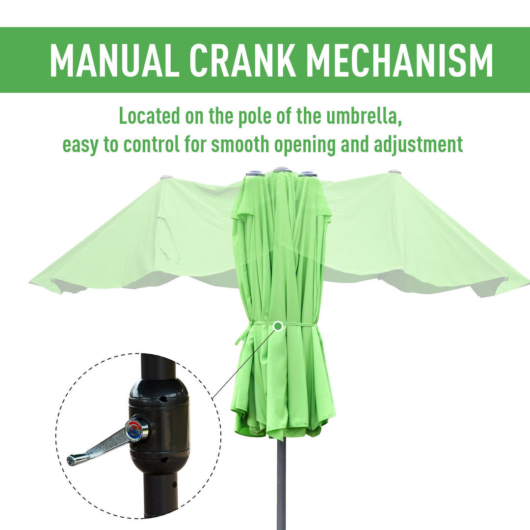4.6M Sun Umbrella Canopy Double-sided Crank Sun Shade w/ Cross Base Green