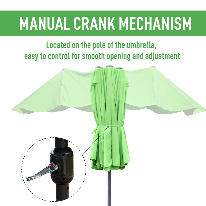 4.6M Sun Umbrella Canopy Double-sided Crank Sun Shade w/ Cross Base Green