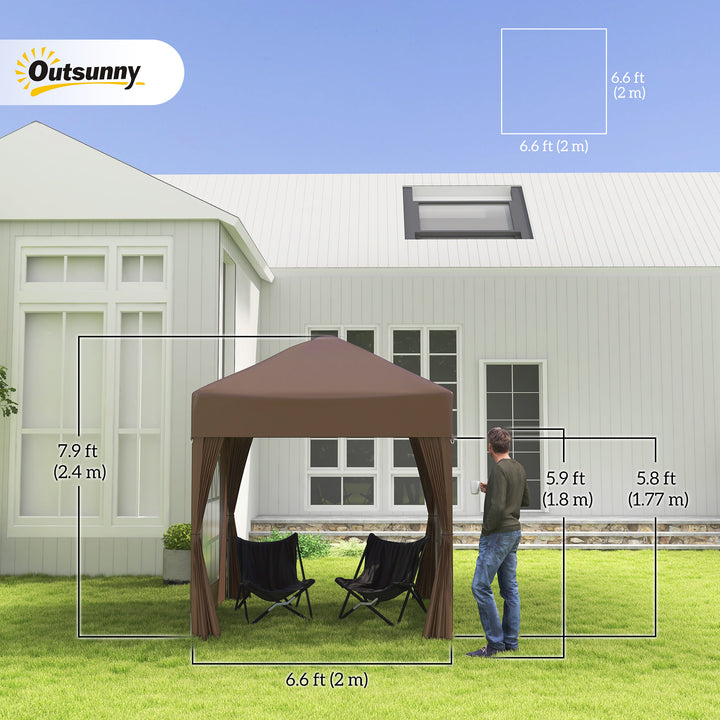2 x 2 m Garden Pop Up Gazebo, Wedding Party Tent Marquee, Water Resistant Awning Canopy with Sidewalls, Windows, Carry Bag, Coffee