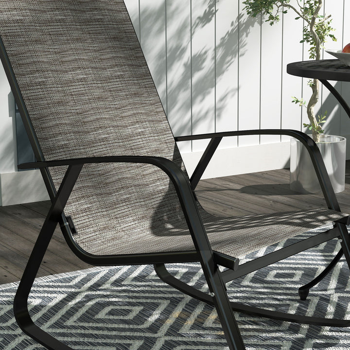 Garden Rocking Chairs Set of 2, Ergonomic Outdoor Rocking Chairs with Armrests, High Backrest, Steel Frame Relaxing Rocker Armchair Seats for Patio, Balcony, Porch, Light Brown