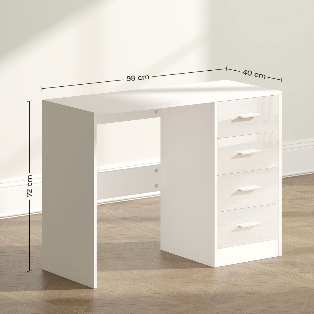 MCL Computer Desk with Drawers, Dressing Table, High Gloss Home Office Writing Workstation, White