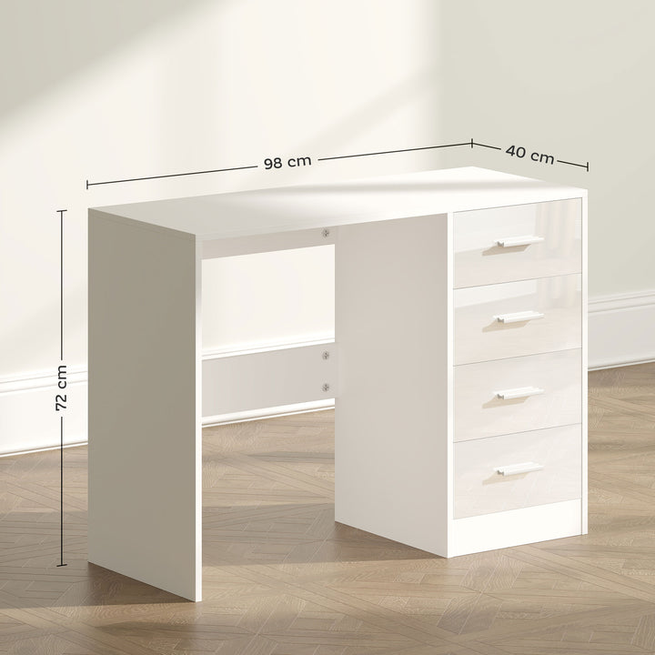 MCL Computer Desk with Drawers, Dressing Table, High Gloss Home Office Writing Workstation, White