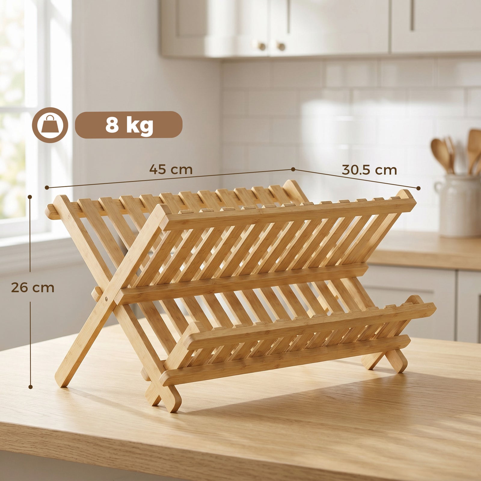 Kitchen Storage Unit, 2-Tier Foldable Kitchen Storage Rack with Slatte