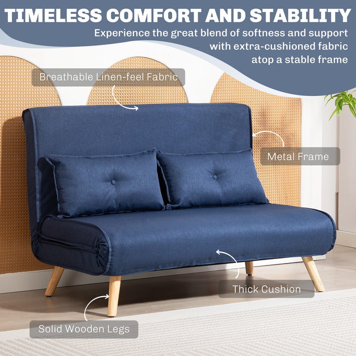 Two-Seater Linen-Look Sofa Bed - Dark Blue