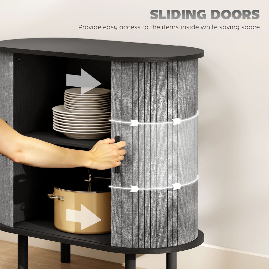 MCL Tambour Sideboard with Fluted Sliding Doors, Modern Kitchen Cupboard with Storage Shelves and Wooden Legs, Grey