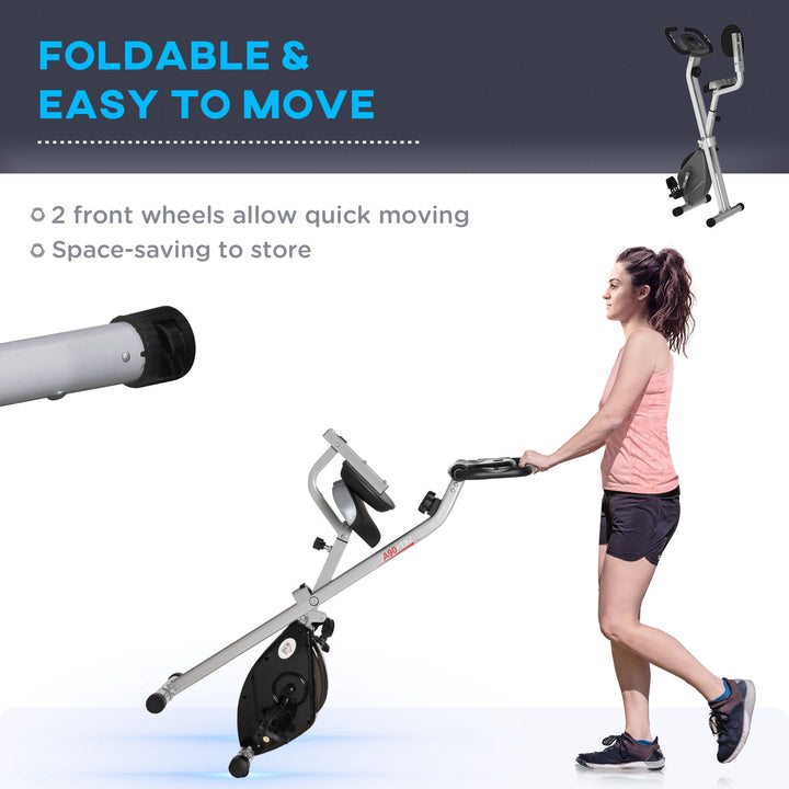 Folding Exercise Bike, Fitness Bicycle Indoor Trainer, 8-Level Magnetic Resistance Adjustable, with LCD Monitor, Pulse Sensor, Grey