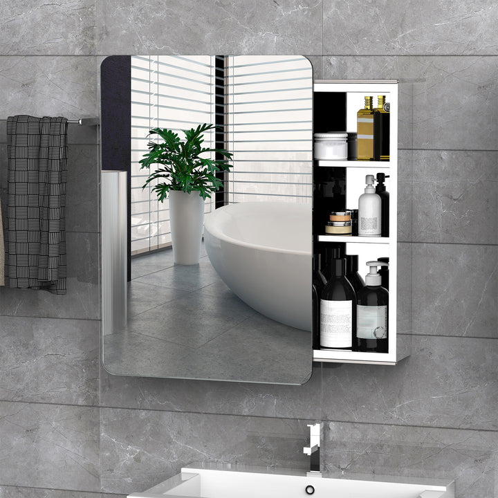 kleankin On-Wall Mounted Bathroom Storage Cabinet w/Sliding Mirror Door 3 Shelves Stainless Steel Frame | Aosom UK