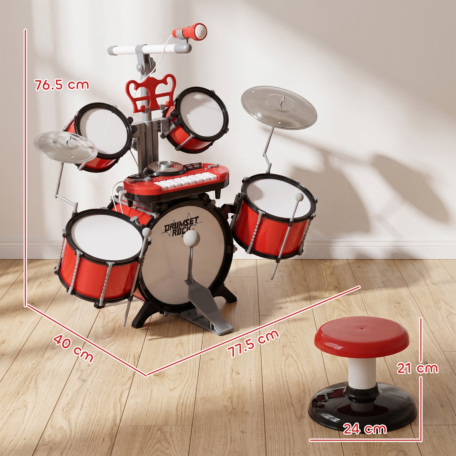 Kids Drum Set for Beginners, Drum Kit with Toy Microphone, Cymbal, Ped