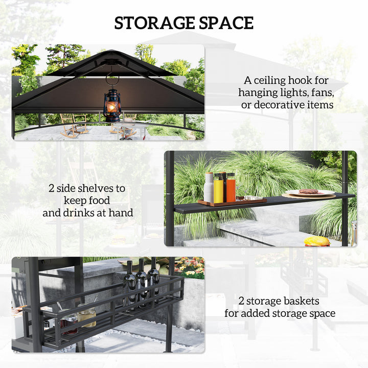 150 x 240cm BBQ Grill Gazebo, with Shelves - Grey