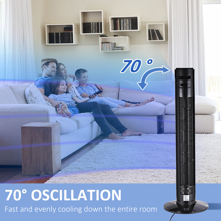 MCL 38'' Freestanding Tower Fan, 3 Speed 3 Mode, 12h Timer, 70 Degree Oscillation, LED Panel, 5M Remote Controller, Black