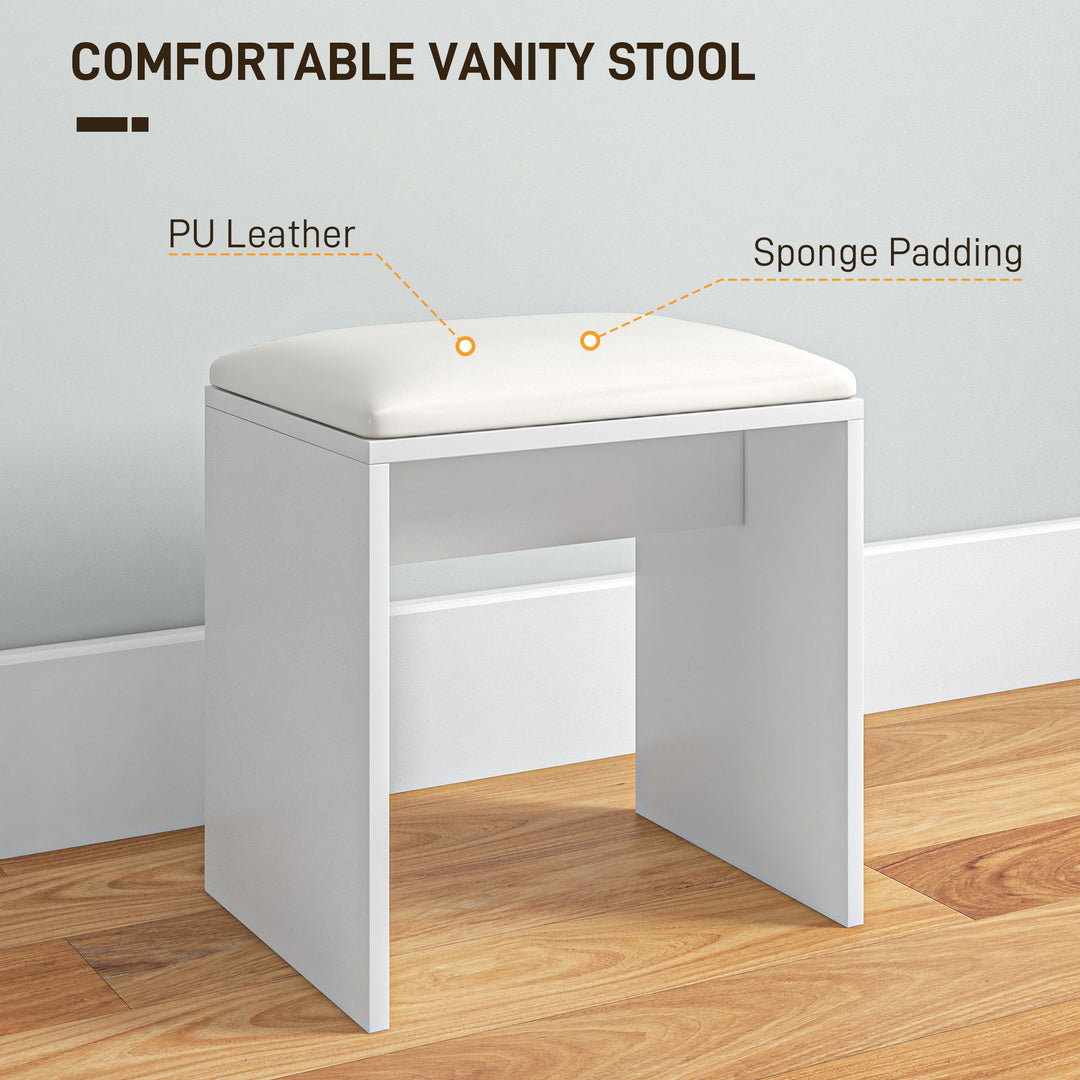 Dressing Table and Stool Set, with Storage - White