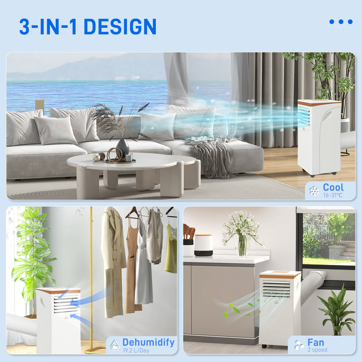 MCL 9000 BTU Air Conditioning Unit, 3-in-1 Portable Air Conditioner, Dehumidifier, Cooling Fan with Remote, LED Display, 2 Speeds, 24H Timer, Window Venting Kit, 28m²