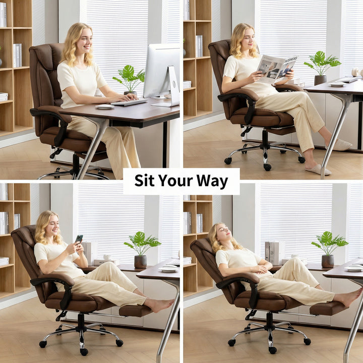 155° Reclining Faux Leather Swivel Office Chair
