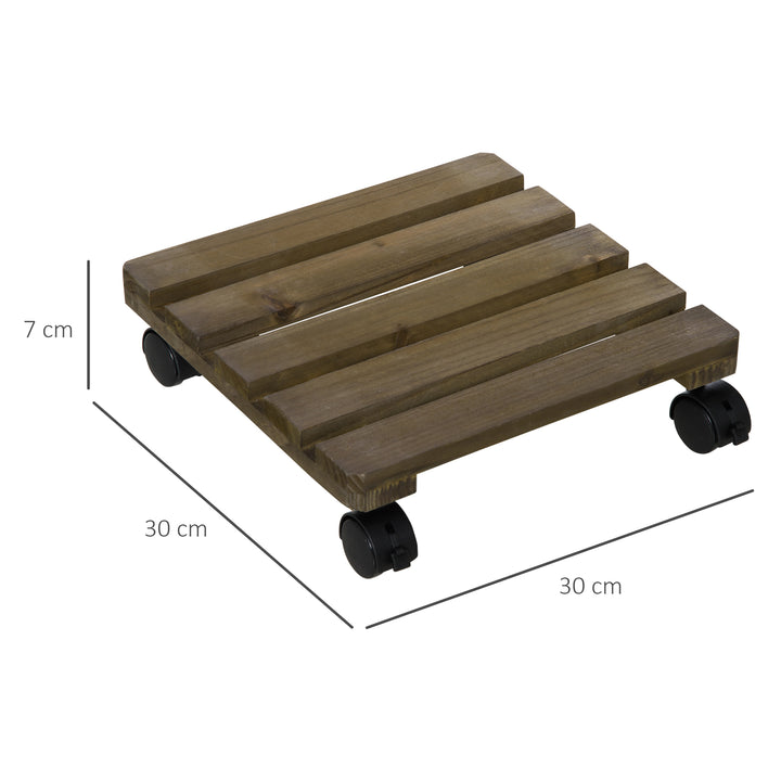 MCL 2 Pack Plant Caddy with Wheels, 30 cm Square Wooden Plant Pot Trolley, Pot Caddy for Outdoor Patios, Decks and Indoors, Dark Brown