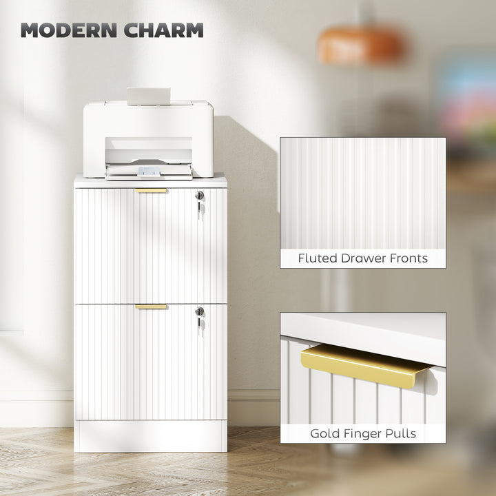 Filing Cabinet, Fluted Vertical File Cabinet with 2 Lockable Drawers a