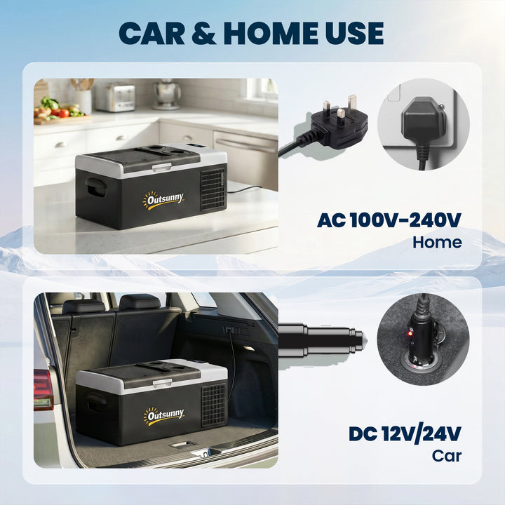16L Portable Car Fridge, -20℃ to 10℃ Adjustable Temperature - Black/Gr