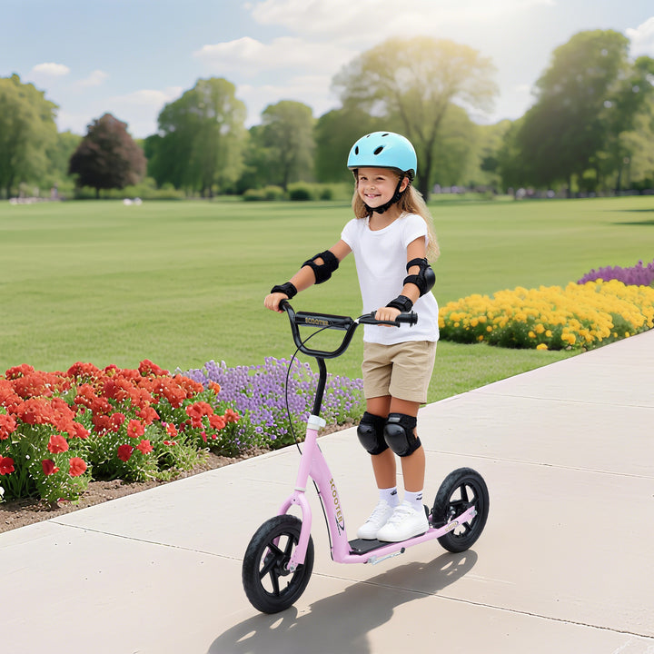 MCL Kids Scooter Kick Scooter, with 12" EVA Tyres, Rear Brake, Big Wheels Scooter for 5-12 Years , Pink