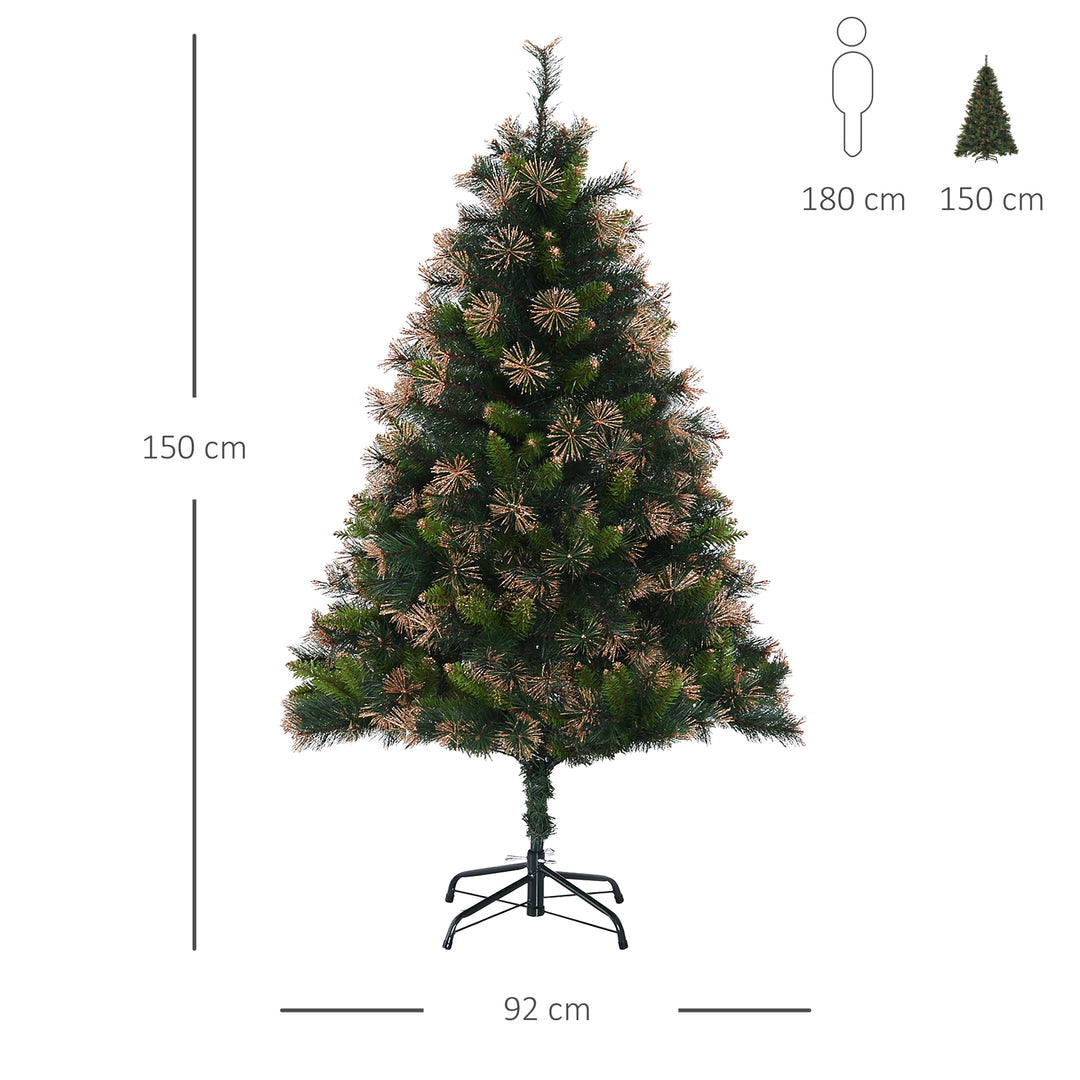 HOMCOM 1.5m Prelit Christmas Tree Artificial Tree, Metal Stand-Green | Aosom UK