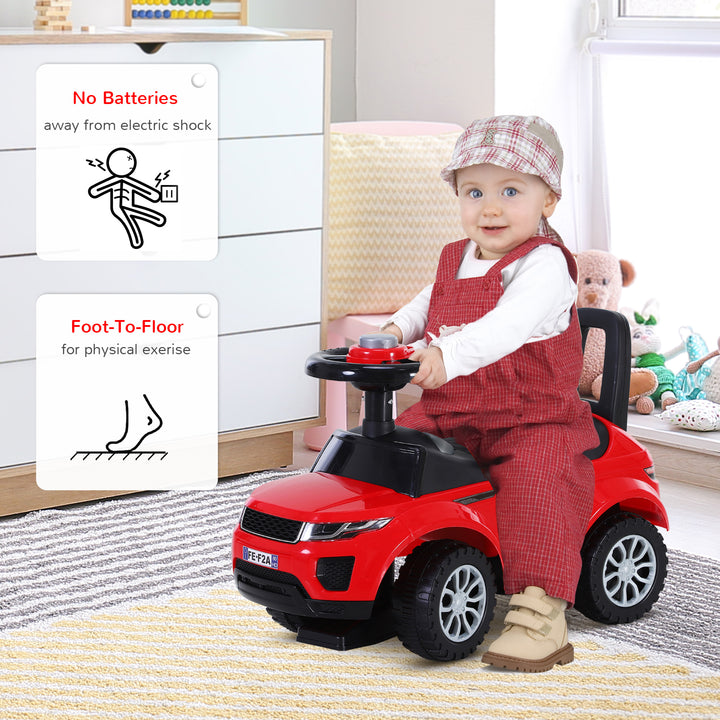 HOMCOM 3-in-1 Ride On Car Foot To Floor Slider Toddler w/ Horn Steering Wheel NO POWER Manual Under Seat Storage Safe Design Red | Aosom UK