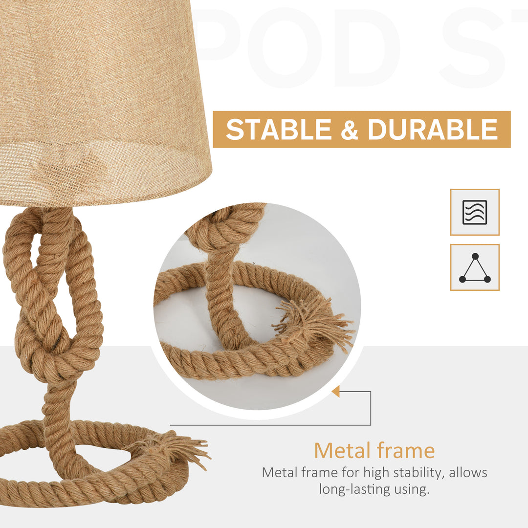 HOMCOM Nautical Style Rope-Base Table Lamp w/ Fabric Lampshade Metal Frame Power Switch Unique Lighting Furnishing Living Room Beige | Aosom UK