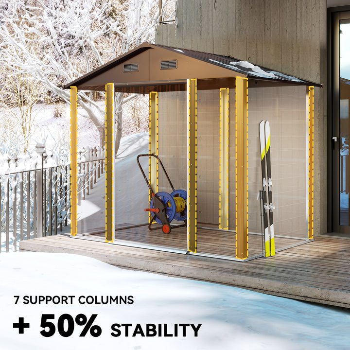 6 x 8ft Galvanised Steel Shed - Brown Wood-Effect