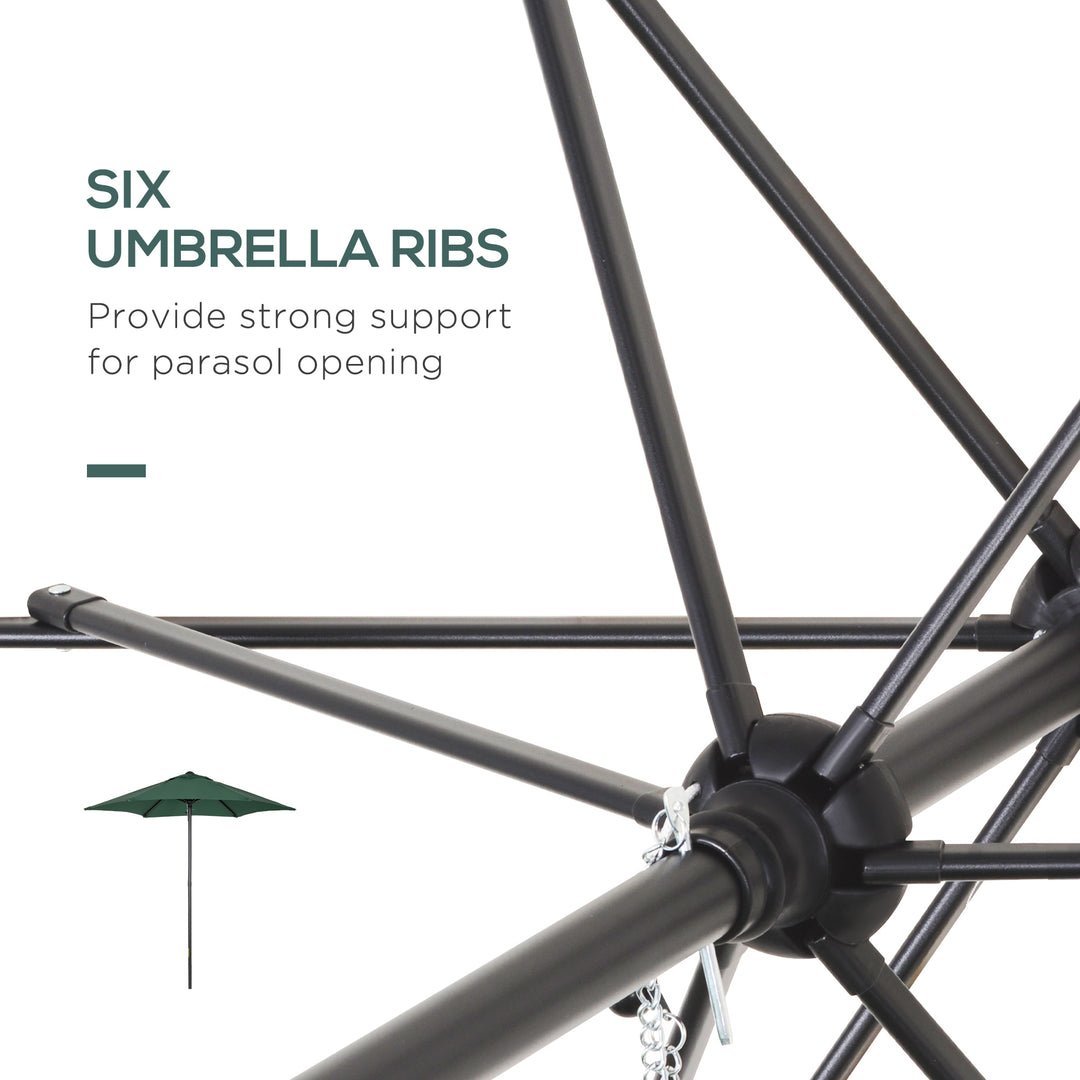 MCL 2m Garden Parasol Umbrella, Outdoor Sun Shade with 6 Sturdy Ribs for Balcony, Bench, Garden, Green