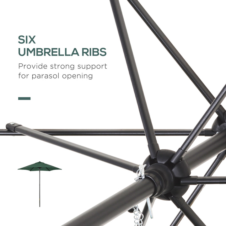 2m Garden Parasol Umbrella, Outdoor Sun Shade with 6 Sturdy Ribs for Balcony, Bench, Garden, Green