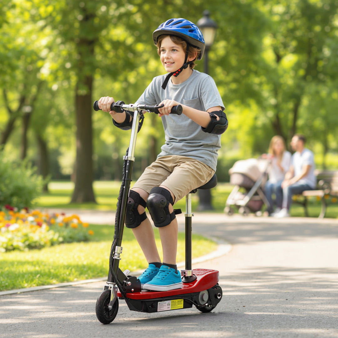 MCL Powered E-Scooter Ride-On, with Brakes, Adjustable Seat, Adjustable Handlebars, Red