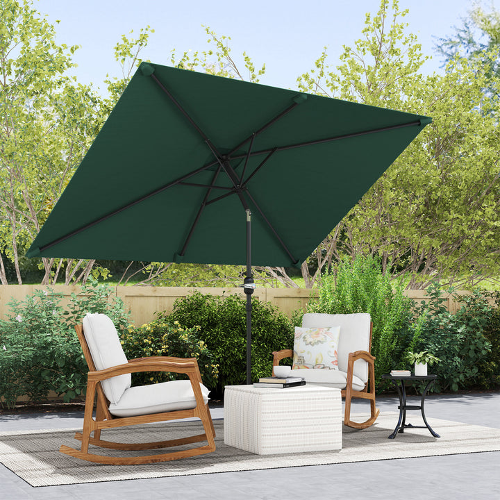 3x2m Patio Parasol Garden Umbrellas Canopy with Aluminium Tilt Crank Rectangular Sun Shade Steel, Green