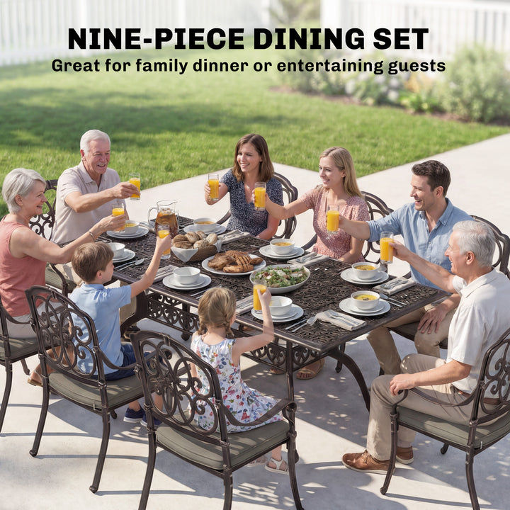 9 Piece Cast Aluminium Garden Dining Set, Garden Table and Chairs Set 