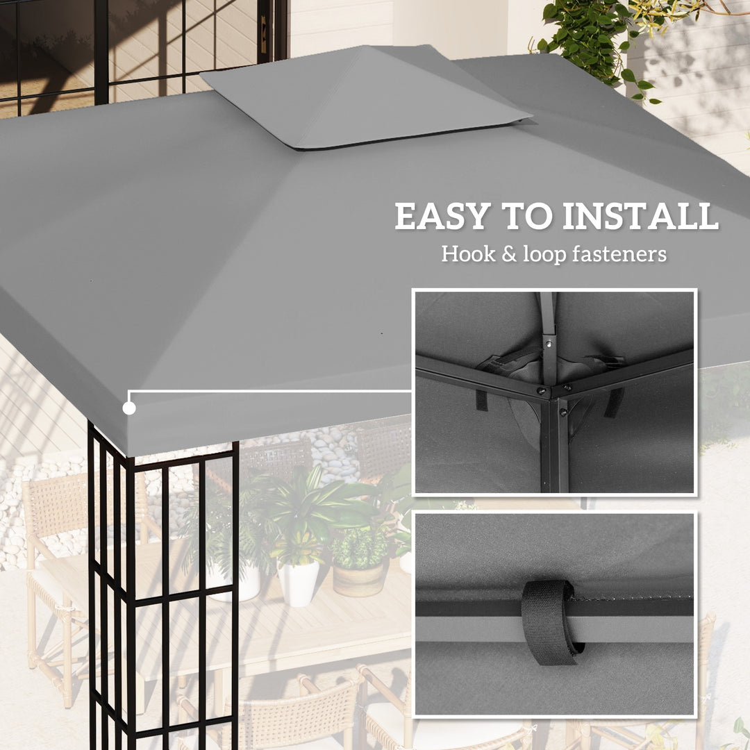 3(m) Gazebo Top Cover Double Tier Canopy Replacement Pavilion Roof Light Grey
