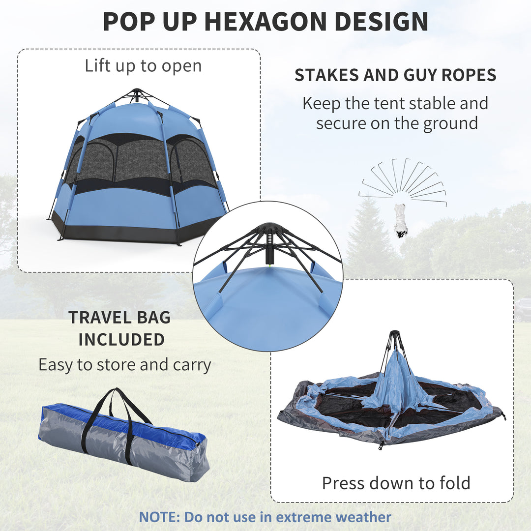 Outsunny Double Layer Dome Tent w/ Rainfly and Welded Floor, 4 Man Hexagon Pop Up Tent, Portable Camping Shelter w/ Hang Hook and Carry Bag