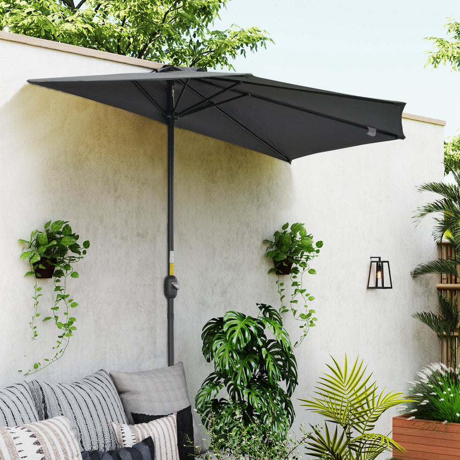 3(m) Half Parasol Semi Round Umbrella Patio Metal Frame Crank Handle for Balcony-- NO BASE INCLUDED, Grey