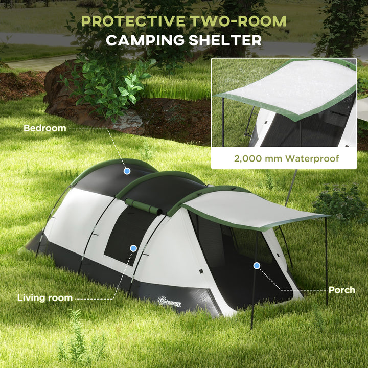 Three-Man Camping Tent, with Two Rooms and Porch - Green