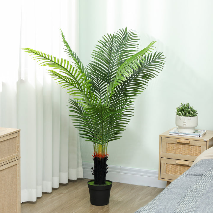150cm Artificial Areca Palm Tree with 12 PE Leaves, Decorative Artificial Plant with Plastic Pot and Flocked Soil, Fake Plant for Home Office Decor, Green