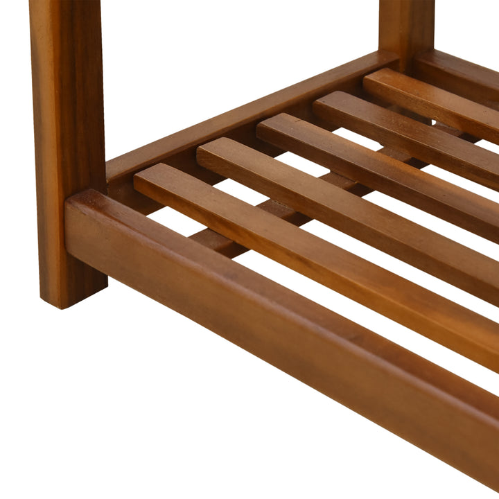 MCL 3-Tier Shoe Rack, Acacia Wooden Shoe Storage Organiser with 2 Hangers, Holds up to 12 Pairs, for Entryway, Living Room, 74 x 26 x 62 cm, Teak