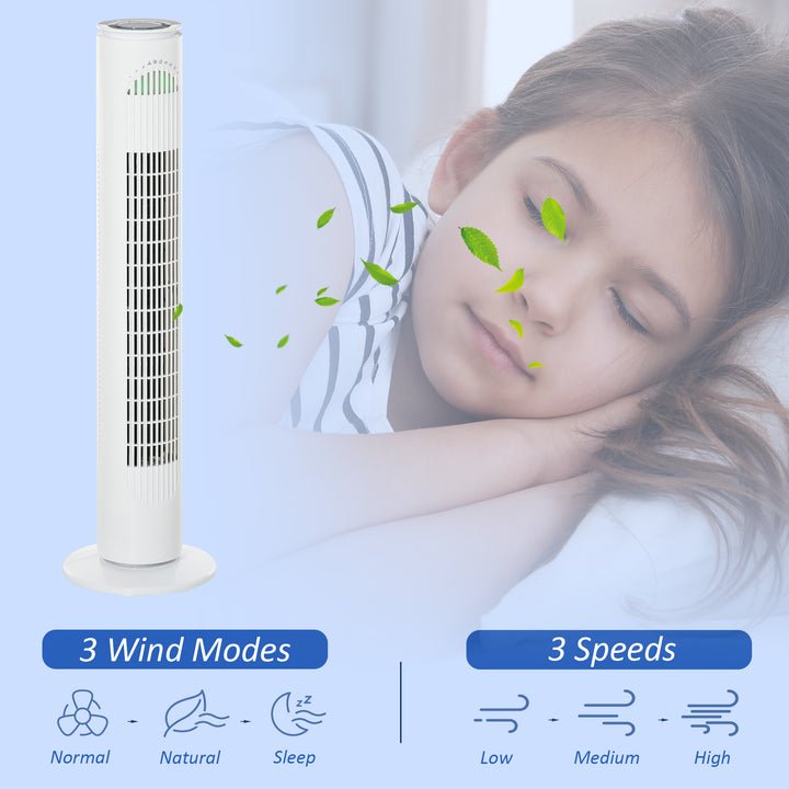 HOMCOM Tower of Cooling: Freestanding Fan with 3 Speeds, Modes & Timer, 70° Oscillation, LED Illumination & Remote, Pristine White | Aosom UK