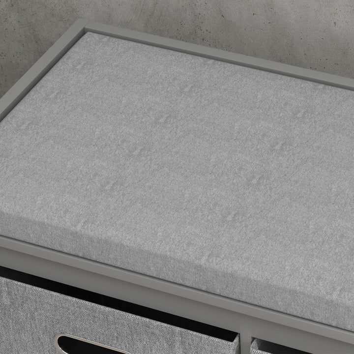 Three-Drawer Shoe Storage Bench, with Padded Top Seat - Grey