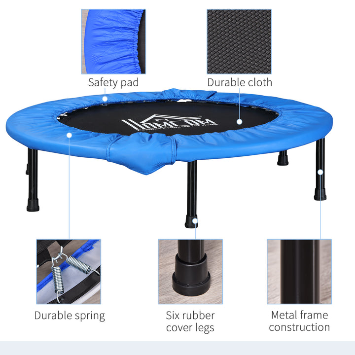 Φ101 Mini Fitness Trampoline Home Gym Yoga Exercise Rebounder Indoor Outdoor Jumper with Safety Pad, Support Up to 100 KG, Blue and Black