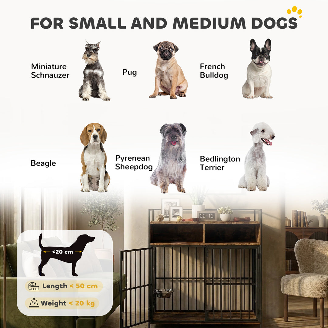 Dog Crate Furniture, Dog Cage with Rotatable Feeding Station and Stora