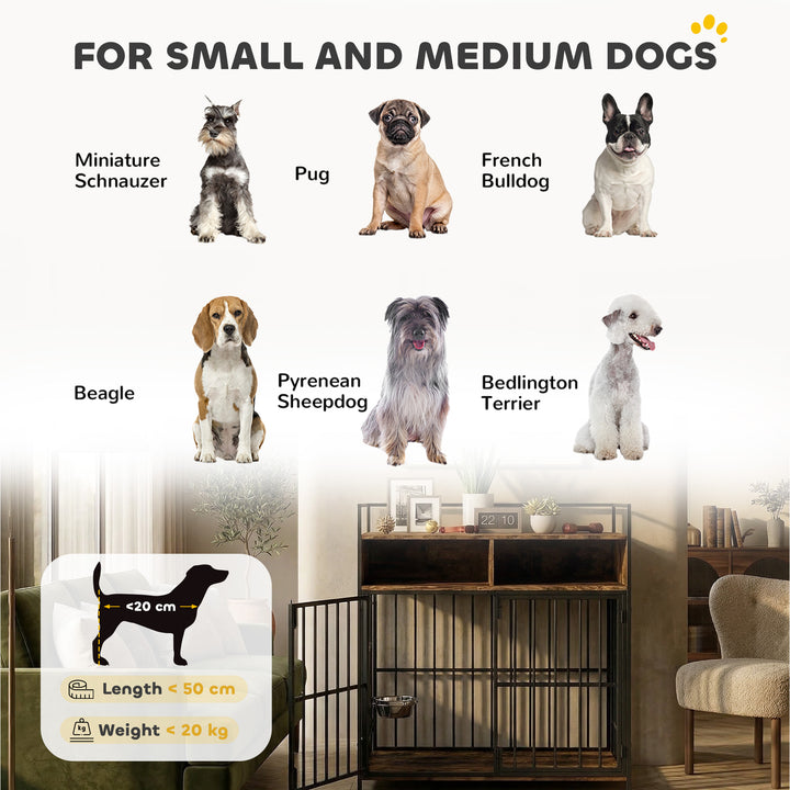Dog Crate Furniture, Dog Cage with Rotatable Feeding Station and Stora