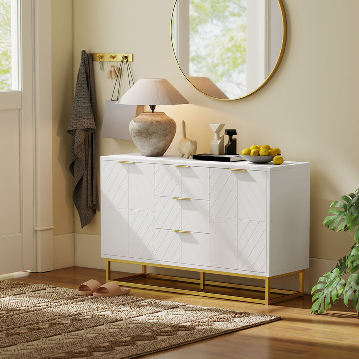 Sideboard with 3 Drawers and Adjustable Shelves for Living Room - White