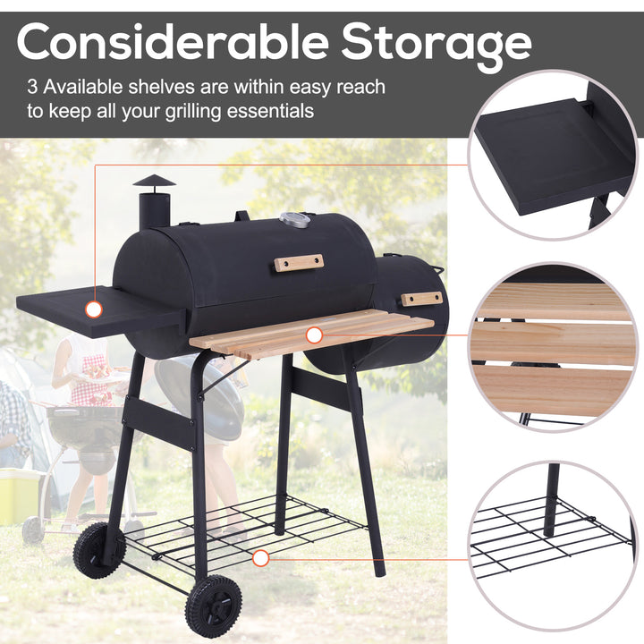MCL Portable Charcoal BBQ Grill, Cold-rolled Steel, Solid Wood, 104H x 124L x53W cm-Black