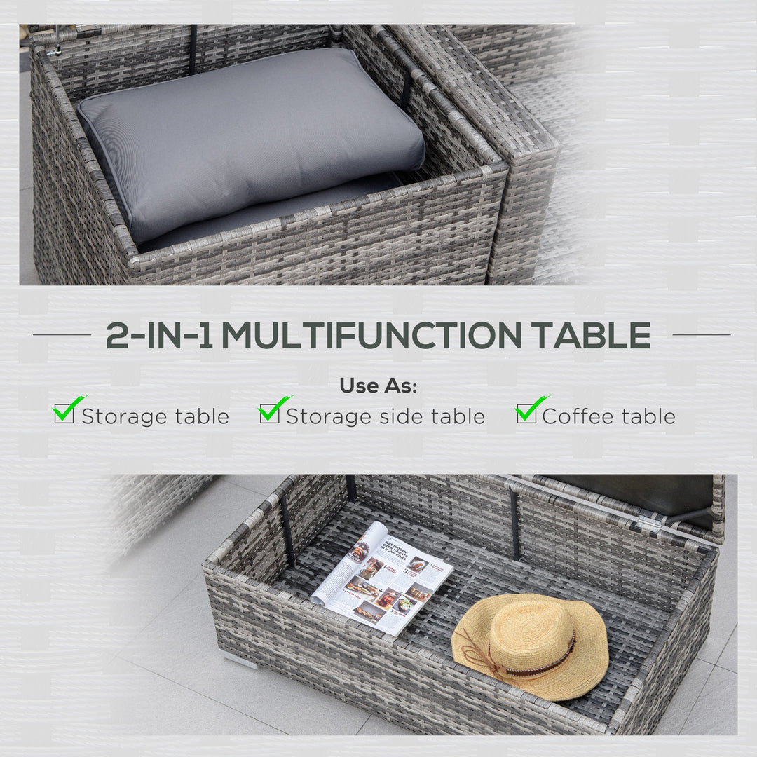 MCL 6PC Rattan Corner Sofa Set Wicker 4 Seater Garden Storage Coffee Table Conversation Ottoman Outdoor Weave Furniture w/ Cushion Grey