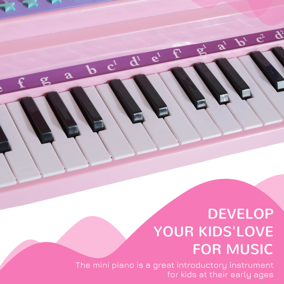 37 Keys Kids Mini Electronic Keyboard Children Grand Piano with Stool Microphone Light Musical Instrument Educational Game Toy Set (Pink)