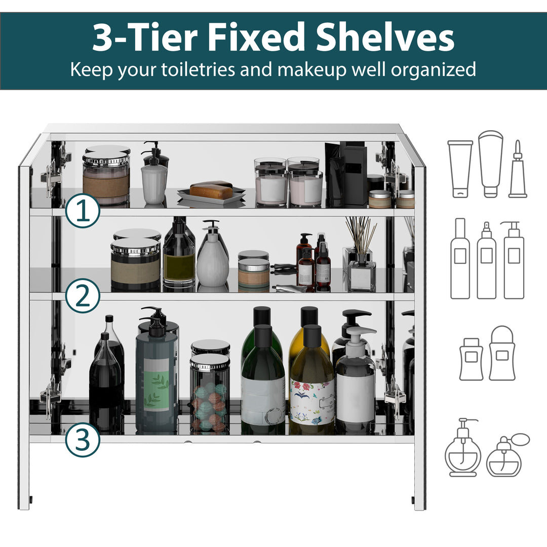 Bathroom Mirror Cabinet, Stainless Steel Wall Mounted Bathroom Storage Cabinet with Double Doors, 60x55cm