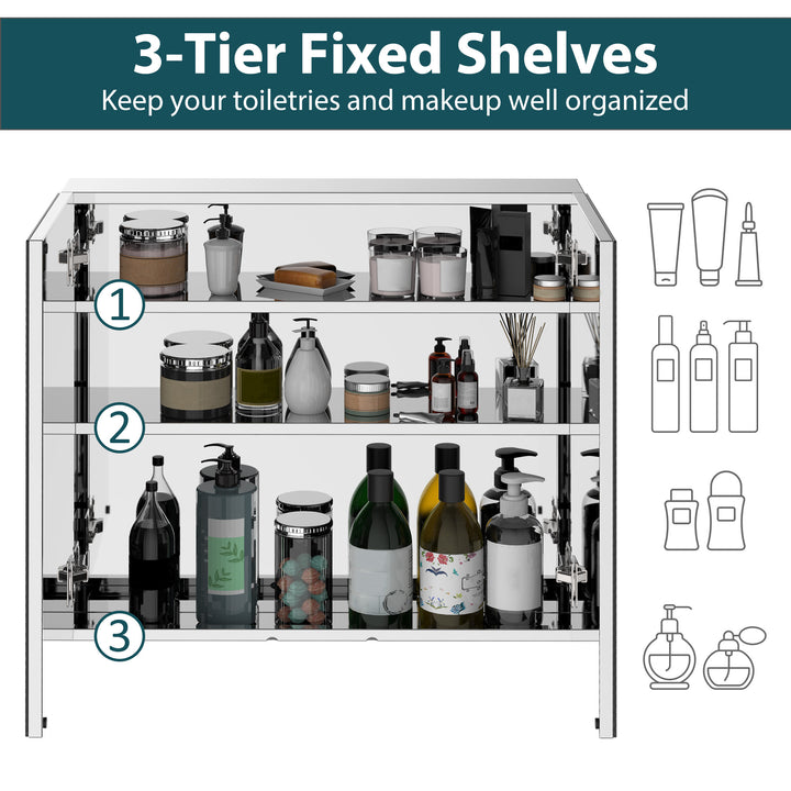 Bathroom Mirror Cabinet, Stainless Steel Wall Mounted Bathroom Storage Cabinet with Double Doors, 60x55cm