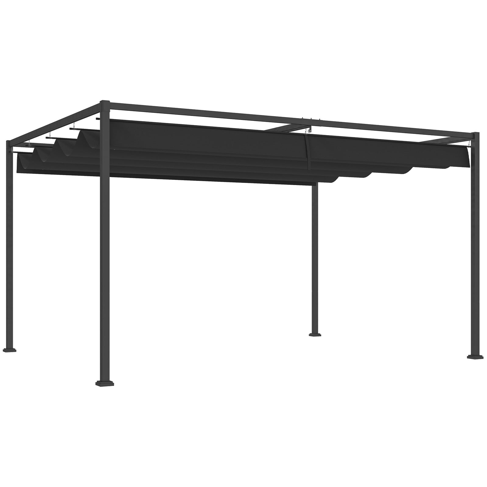 4 x 3m Metal Pergola, with Retractable Canopy Roof - Black