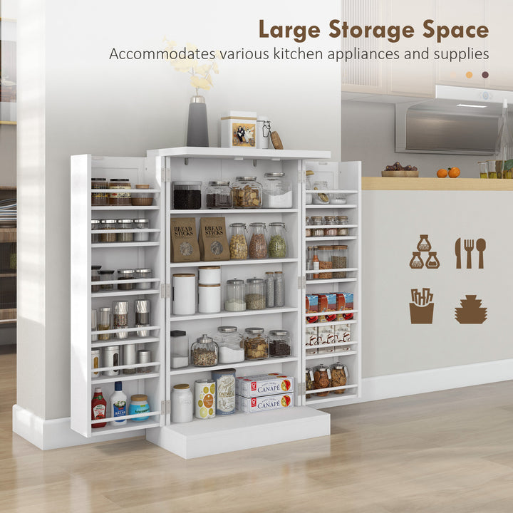 Freestanding Multi-Storage Kitchen Cupboard with Adjustable Shelves White