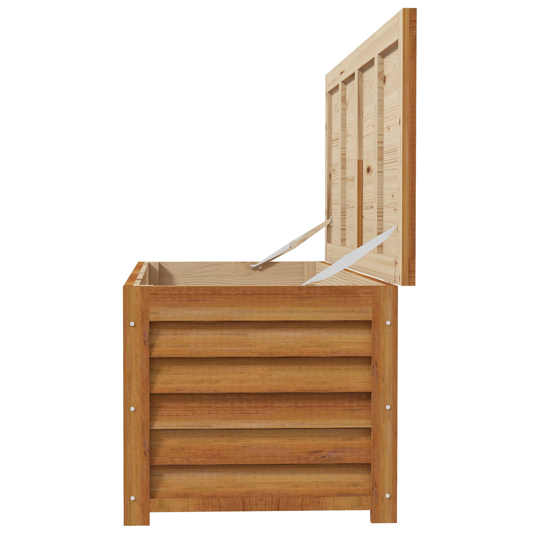 292L Outdoor Storage Box, Wooden Deck Box Garden Storage Container for Balcony, Porch, Poolside, Light Brown